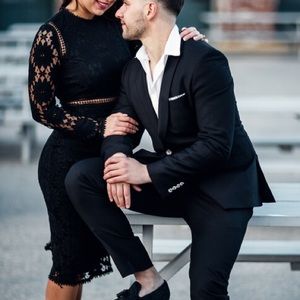 Black  Long Sleeve Lace Midi